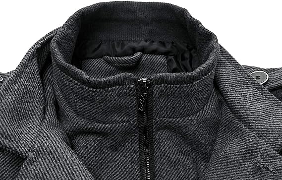 wantdo Men's Wool Blend Jacket Stand Collar Windproof Pea Coat