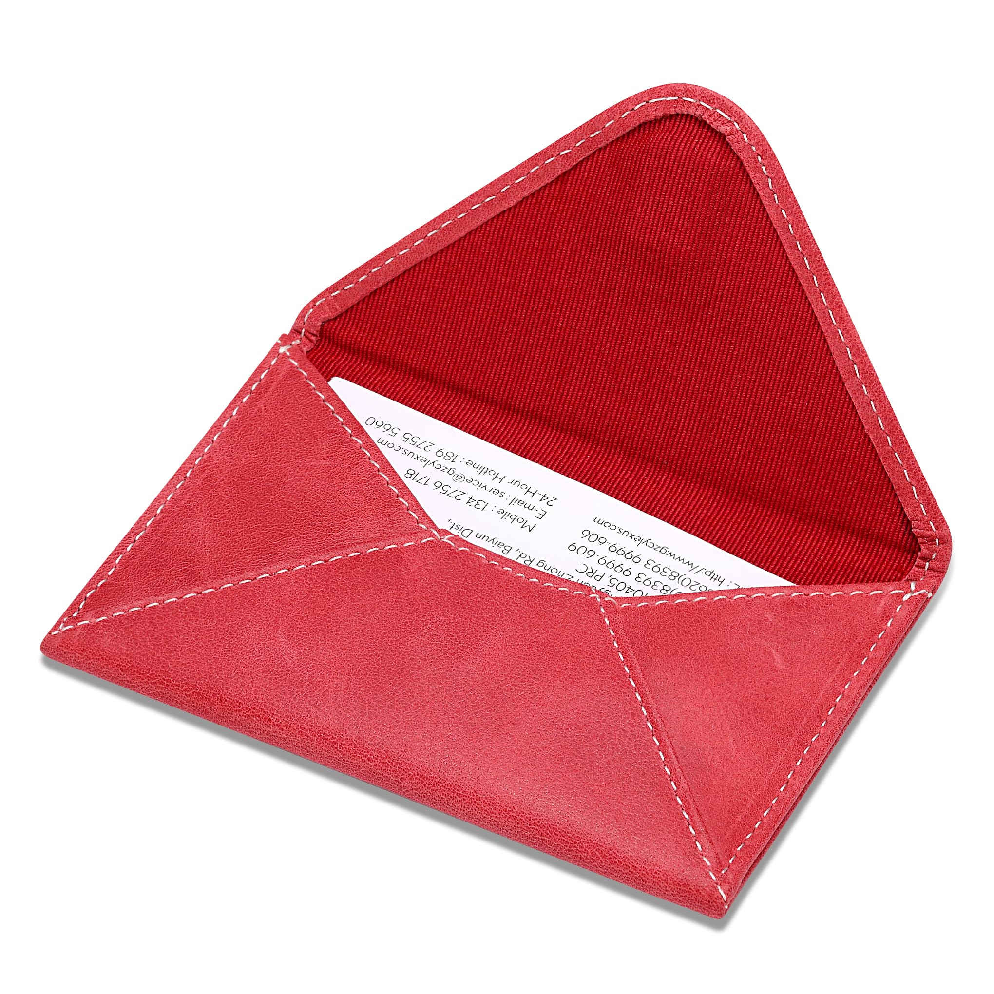 HISCOW Envelope Business Card Case with Magnet Closure - Italian Calfskin (Vintage Red)