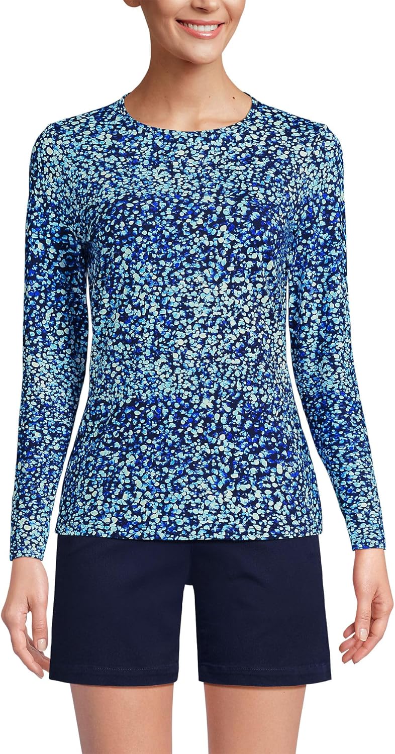 Lands' End Women's Long Sleeve Crewneck Sunshade UPF50 Quick Dry Garden Tee
