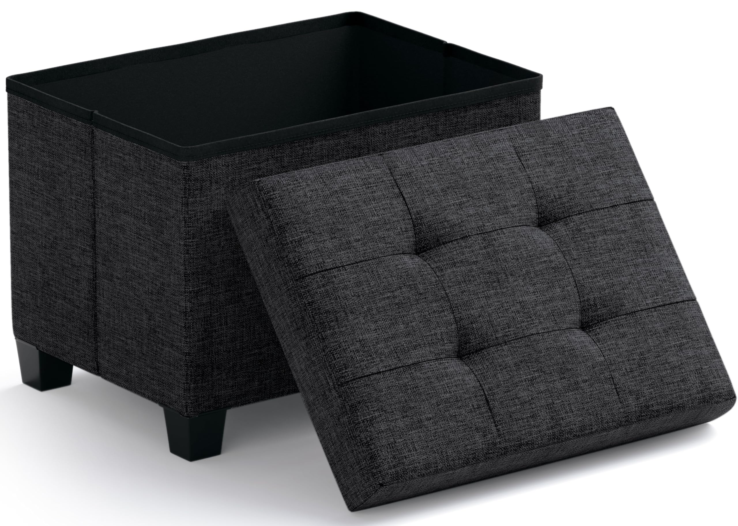 Ornavo Home Small Rectangle Storage Ottoman with Legs, 12x16x12, Black