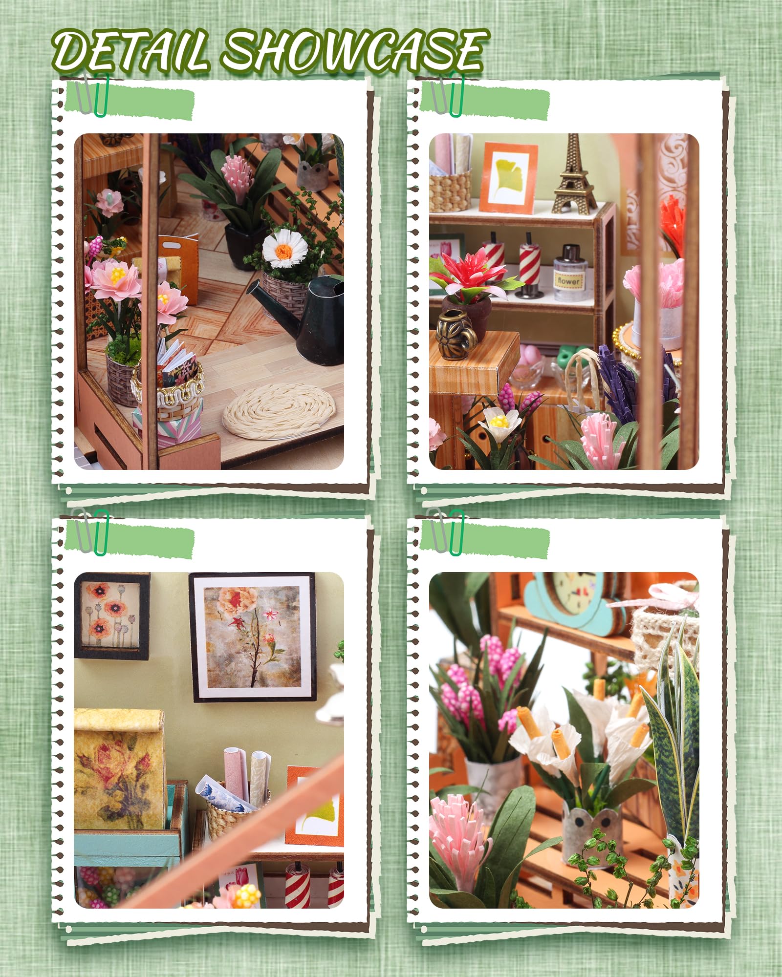 CRIOLPO Miniatura casa delle Bambole, Fai da Te Kit di Dollhouse di Legno, DIY Casa delle Bambole in Legno Majestic Mansion con Accessori e Mobili Book Nook Kit(Stanza dei fiori di Jenny)
