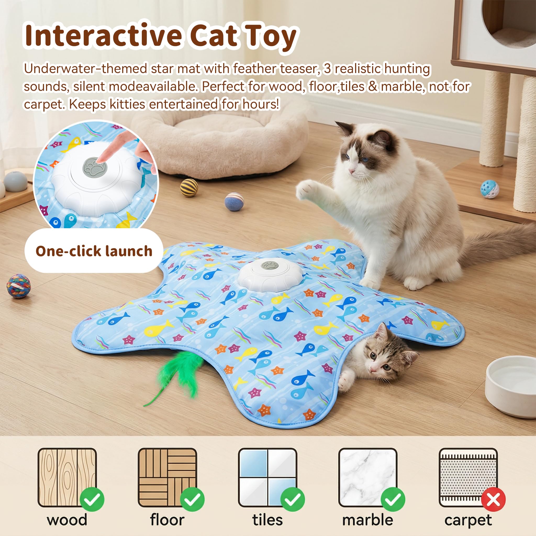 Juguetes interactivos para gatos de interior, juguete interactivo recargable para gatos con escondite activado por tacto, pluma aleteante y chirrido de ratón, ejercicio y diversión para gatos