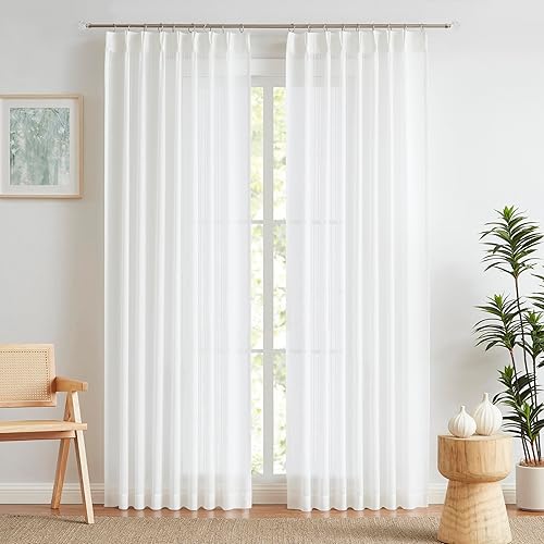 Miniatura 2 de Kayne Studio 2 paneles de cortinas plisadas semitransparentes con textura de lino, filtrantes de luz, para sala de estar, cortinas plisadas de 84
