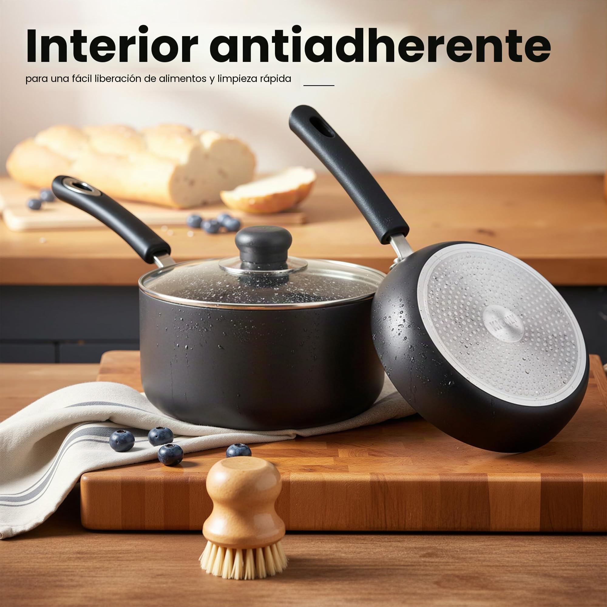 KICHLY Juego de ollas y sartenes antiadherentes 5 piezas, juego de cocina, sartenes de inducción de 20 cm, 28 cm, cacerolas con tapas 20 cm, 18 cm, cacerola sin inducción 16 cm, juego de ollas y