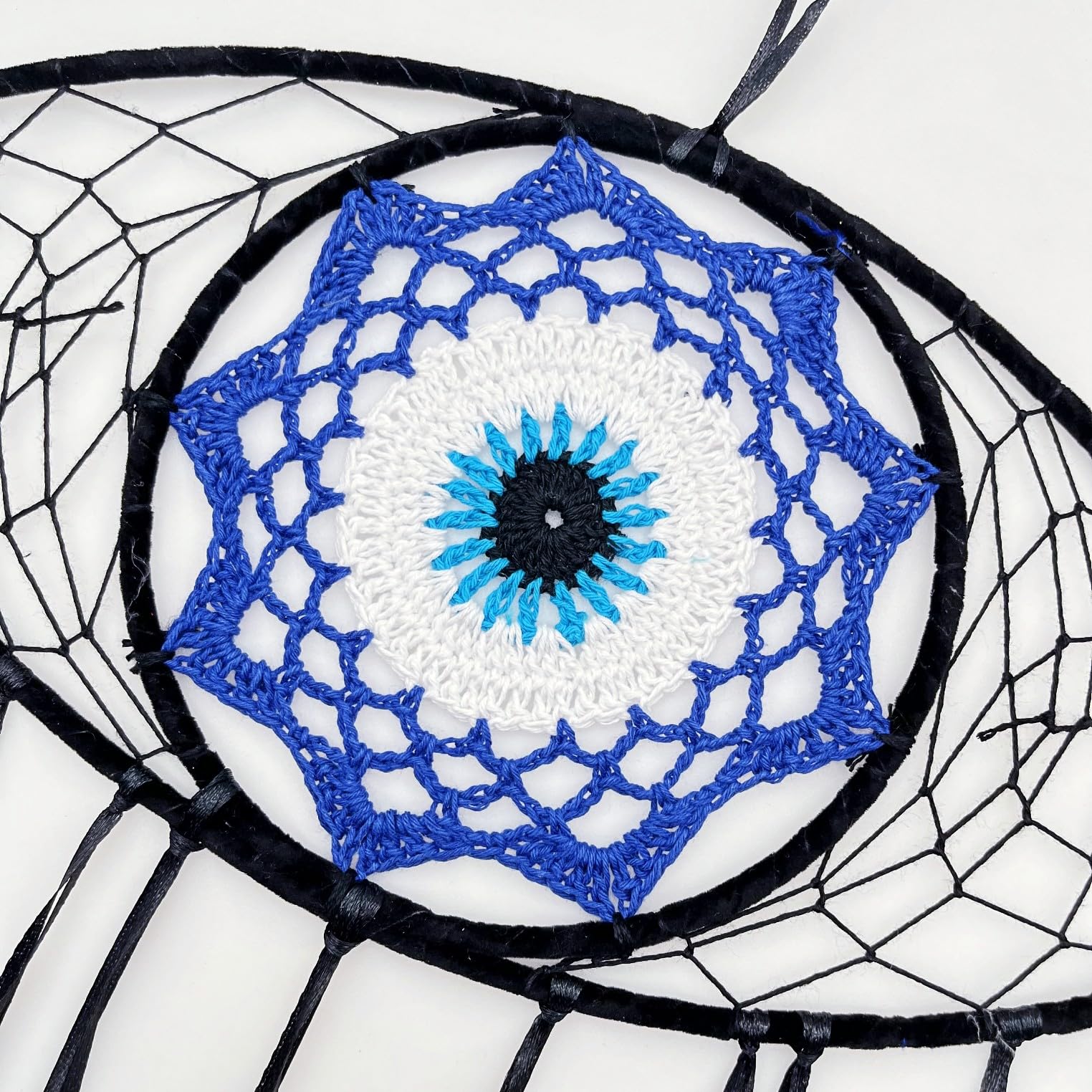 Atrapasueños Negro Mal de Ojo Plumas Azules Cuentas Decoración Dormitorio Colgante Pared Gótico Macramé