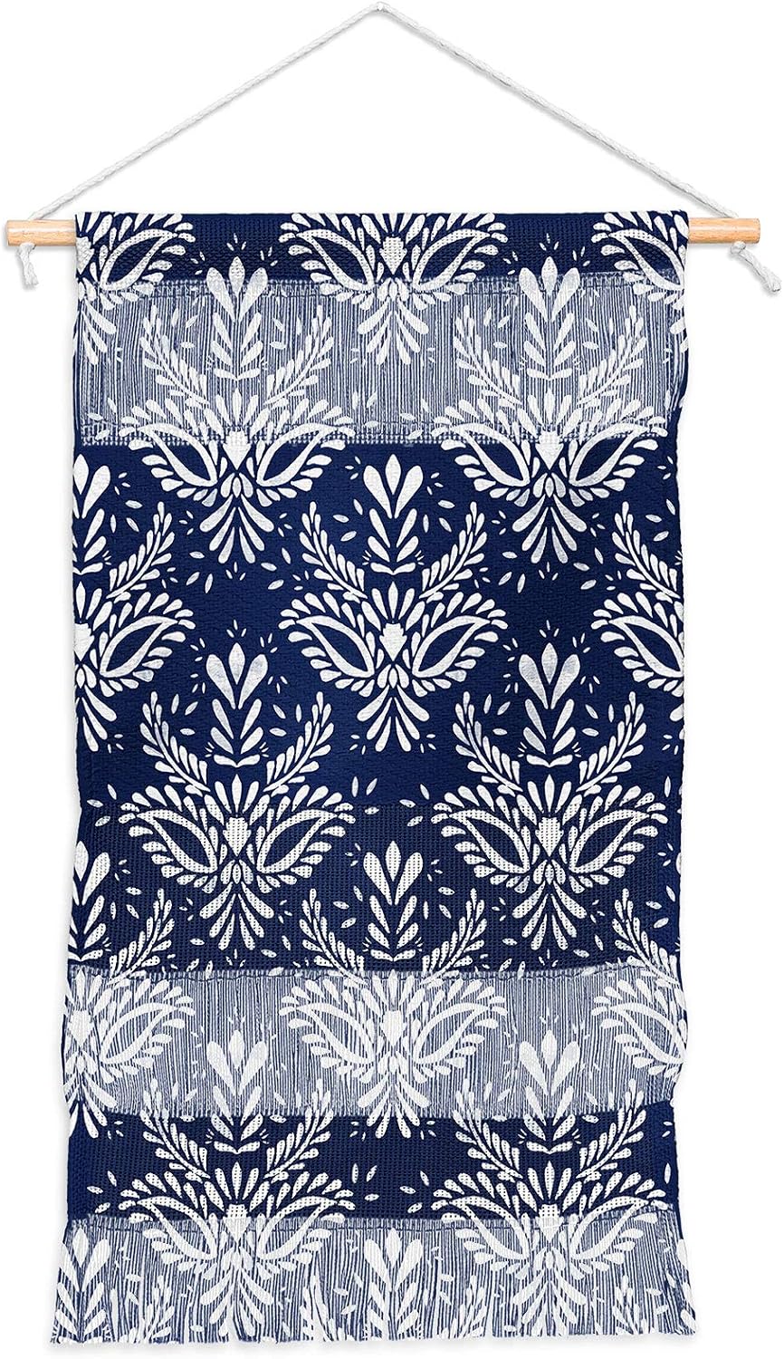 Deny Designs Pattern Indigo Watercolor Marta Barragan Camarasa Fiber Wall Hanging, Small Portrait (11” x 15.5