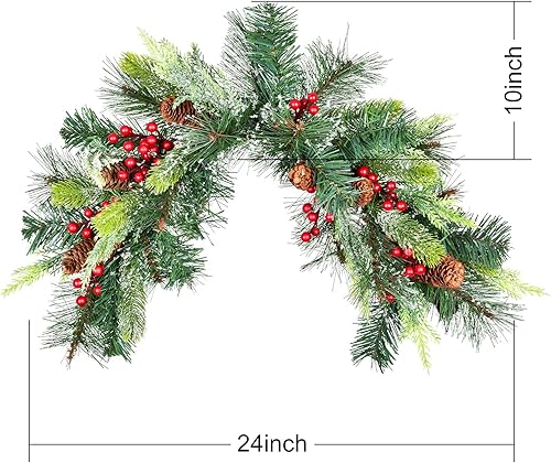 Miniatura 4 de DearHouse Botín de Navidad artificial de 24 pulgadas, con colección de pino invernal y luces LED para decoración del hogar