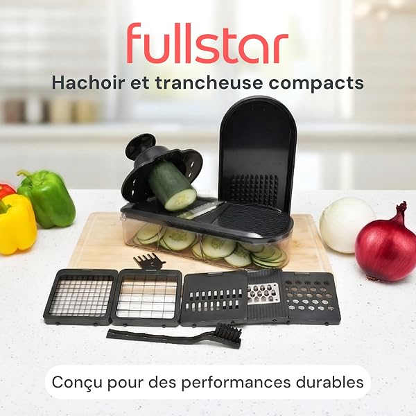 Fullstar Multifunctional Vegetable Slicer and Mandolin Slicer or Cube, Onions, Carrots, Cucumbers, Fries, Fruits, Vegetable and Cheese, Kitchen Accessories (Compact 6-in-1 Black) - 2