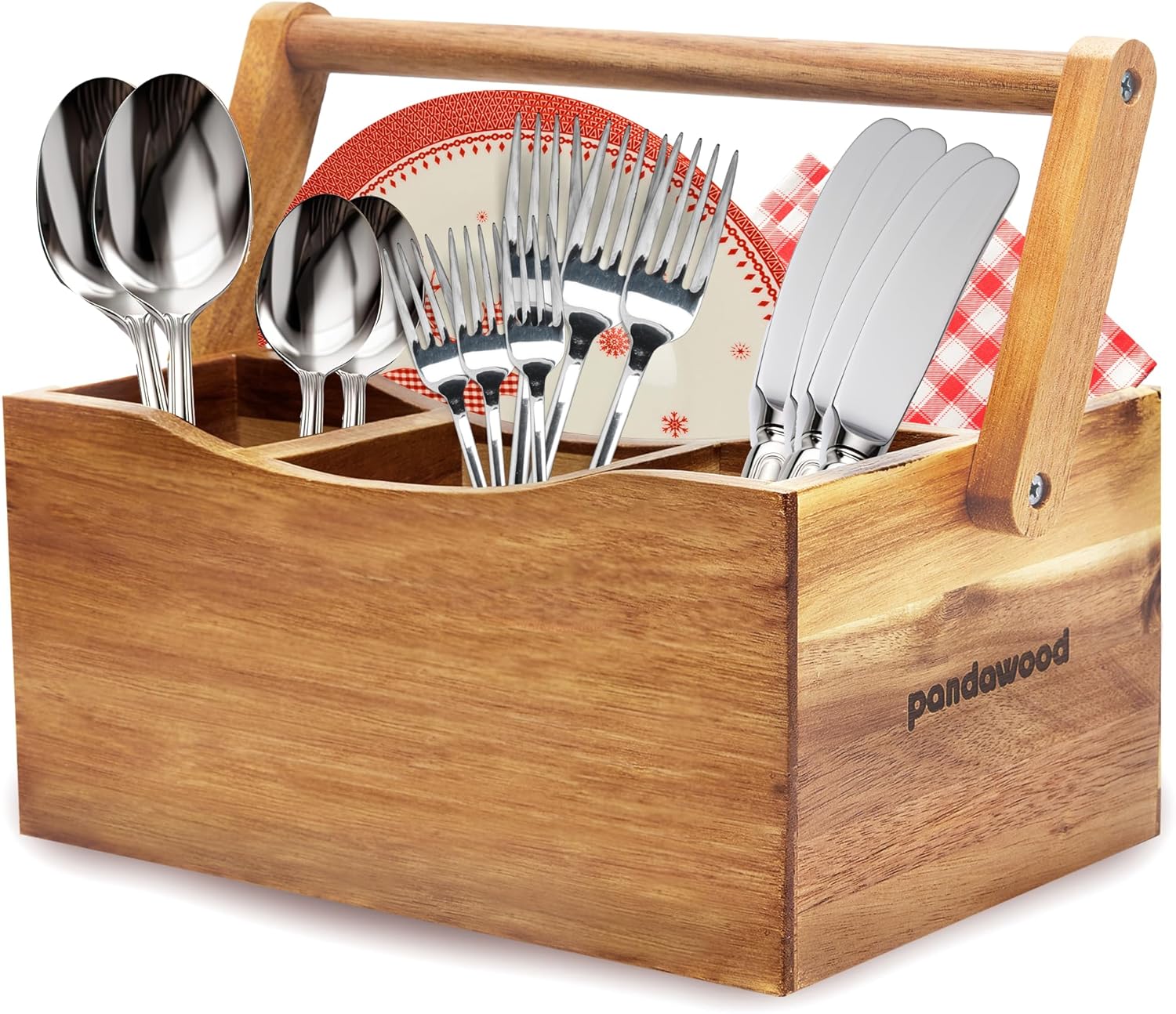 PANDAWOOD 100 Acacia Wood Silverware Caddy Large