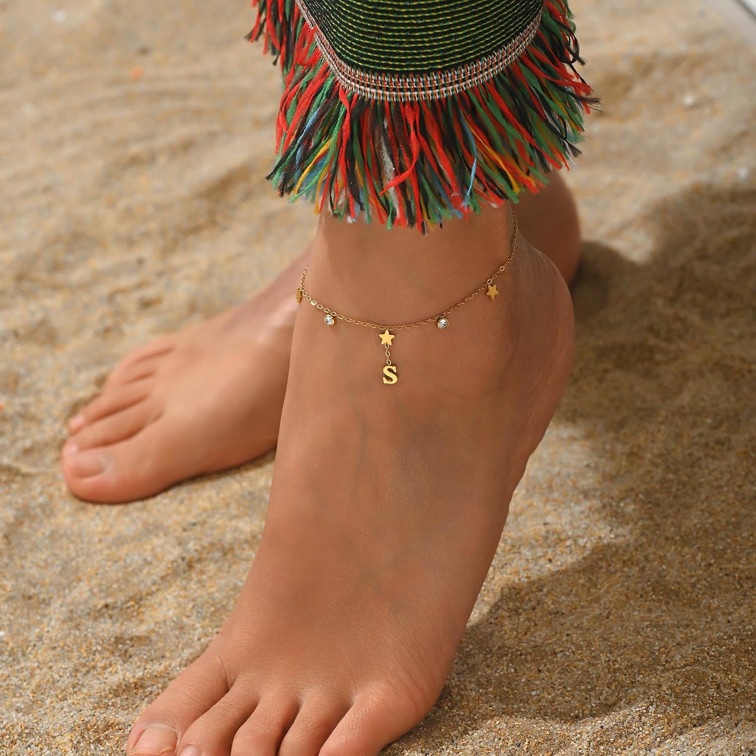 Initial Anklet for Women 18K Gold Plated Waterproof Ankle Bracelet image 3