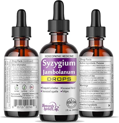 Miniatura 2 de Heavenly Herbals, Inc. Syzygium Jambolanum Drops – para orinar frecuente, aumento del hambre, fatiga | Promueve la utilización normal de glucosa –
