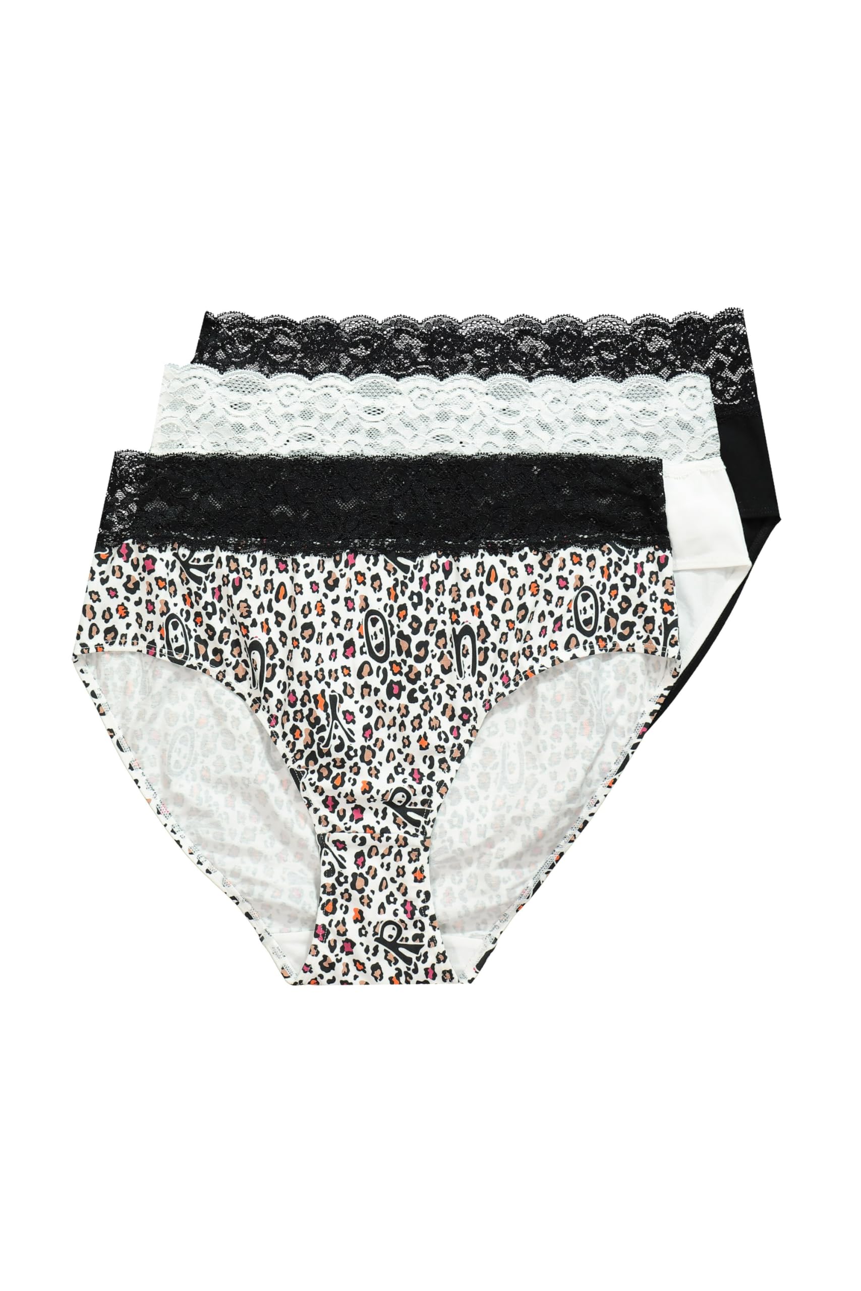 Ulla Popken Damen Truyou-midislips, 3er-Pack, Spitze, Uni/Leomuster Unterhosen