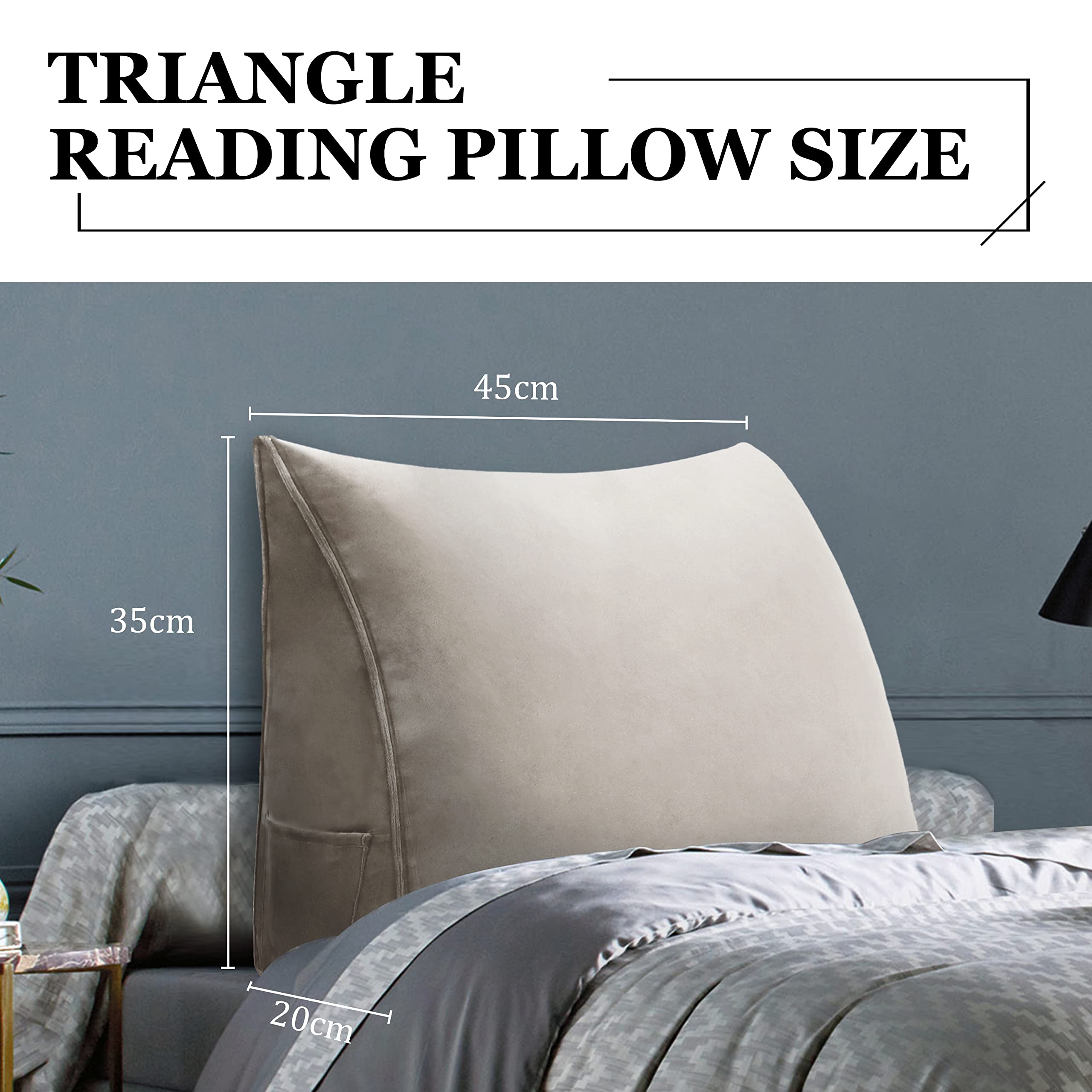 Großen Rückenkissen Dreieckigen Kissen Sofakissen HohenKopfteil Kopfkissen HohenKopfteil Rückenlehne für Bett Perfekt AlsKissen Zum Fernsehen und Lesen Gibt Es in Vielen Leicht gebräunt 45CM