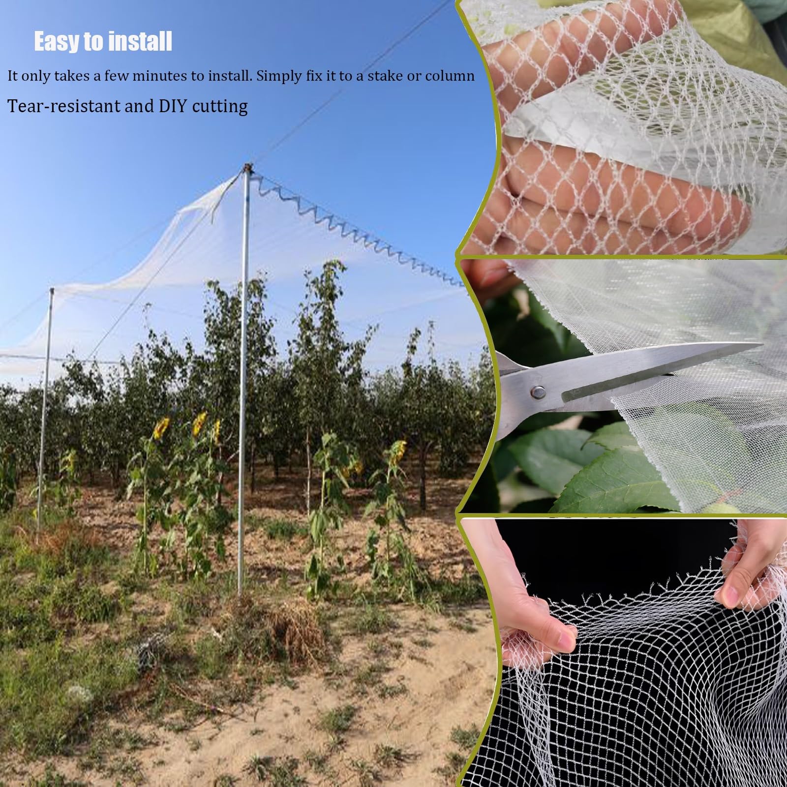 Malla antigranizo y antipájaros para jardín, huertos, frutales y estanques - Varios tamaños (10x10 m)