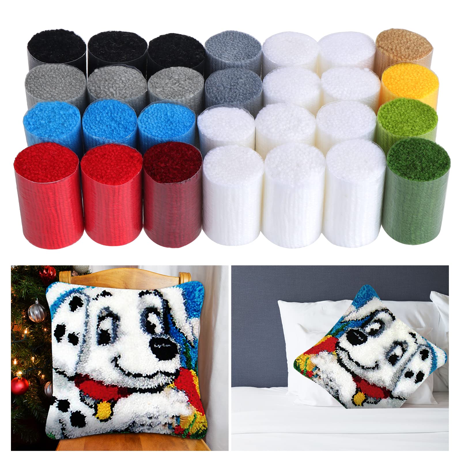 Kinsinder Kit de gancho de pestillo de bricolaje, materiales de almohada 3D, kit de bordado de gancho de punto de cruz, funda de cojín de sofá con herramienta de gancho de pestillo, apto para niños y