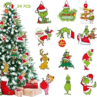 24pcs Christmas Tree Hanging Ornaments – Green Xmas Holiday Decorations for Indoor Christmas Tree & Home Décor