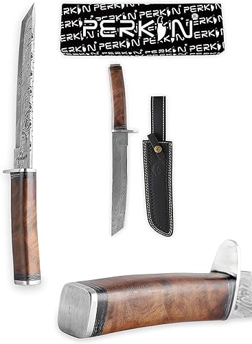 Miniatura 4 de Perkin Damasco Cuchillos de caza de hoja fija con vaina, hecho a mano, cuchillo de hoja fija tanto para supervivencia, lucha, al aire libre,