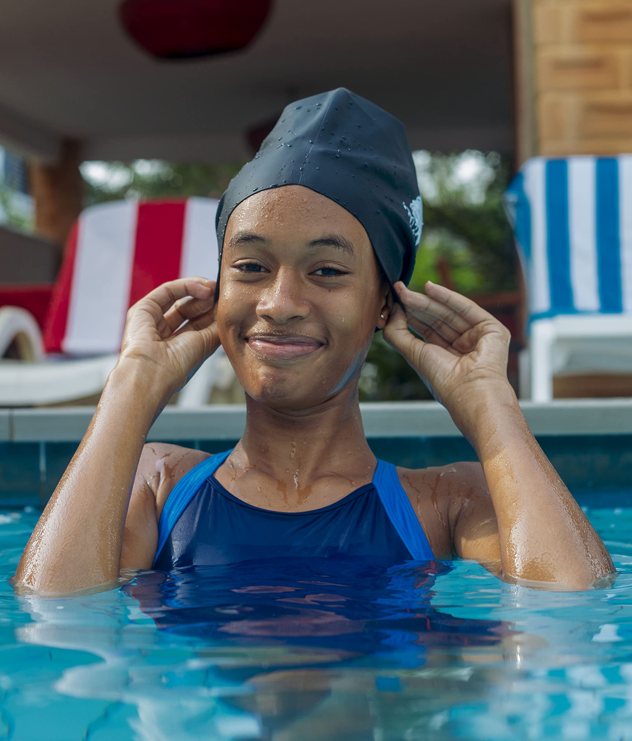 Cuffia da nuoto in silicone XL per trecce e dreadlock, per capelli asciutti durante il nuoto e capelli lunghi, extension e capelli ricci, cuffia da doccia per donne, uomini, bambini