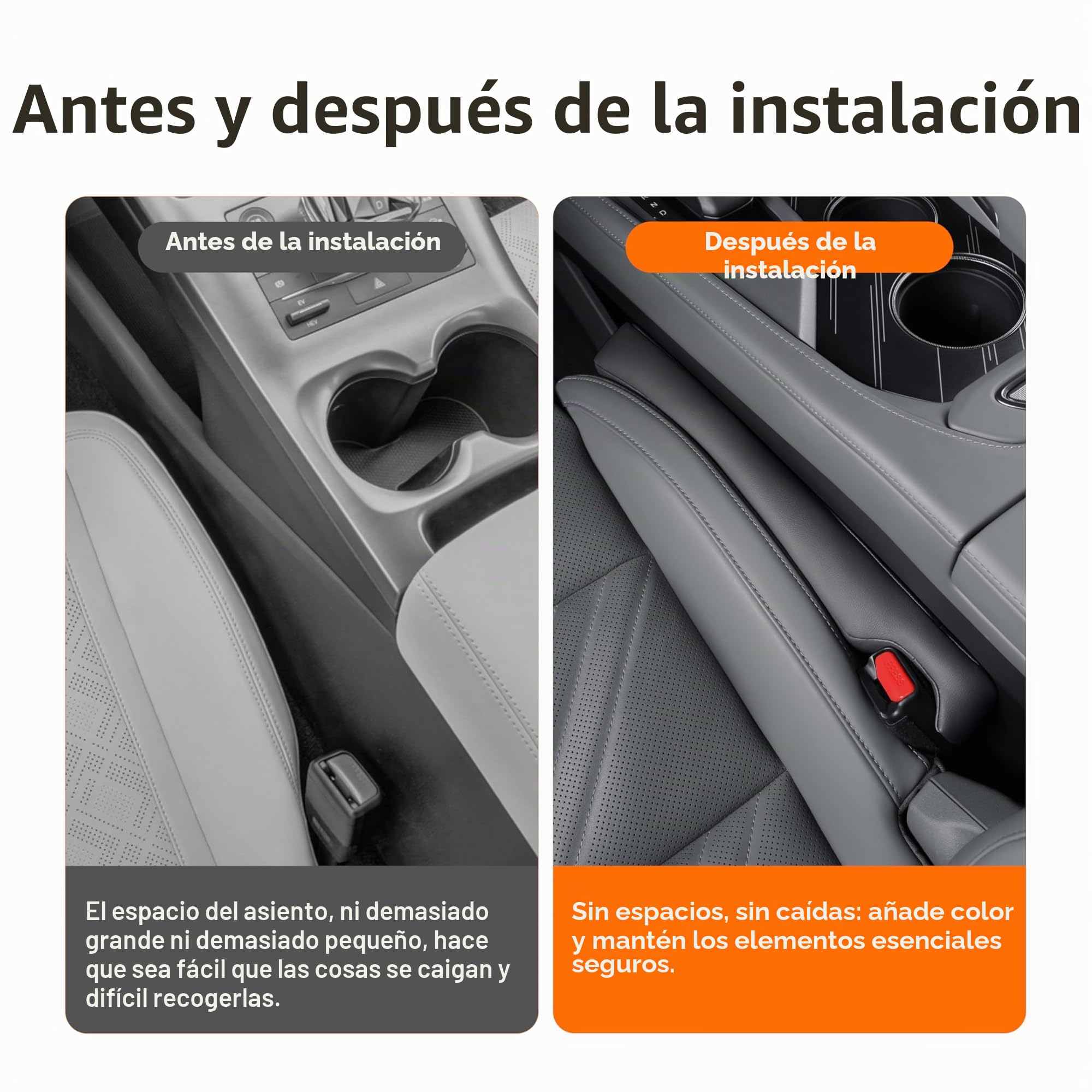 2 Piezas de Relleno de Piel sintética PU para Asientos de Coche, Almohadillas para Espacios y Ranuras, Organizador anticaída