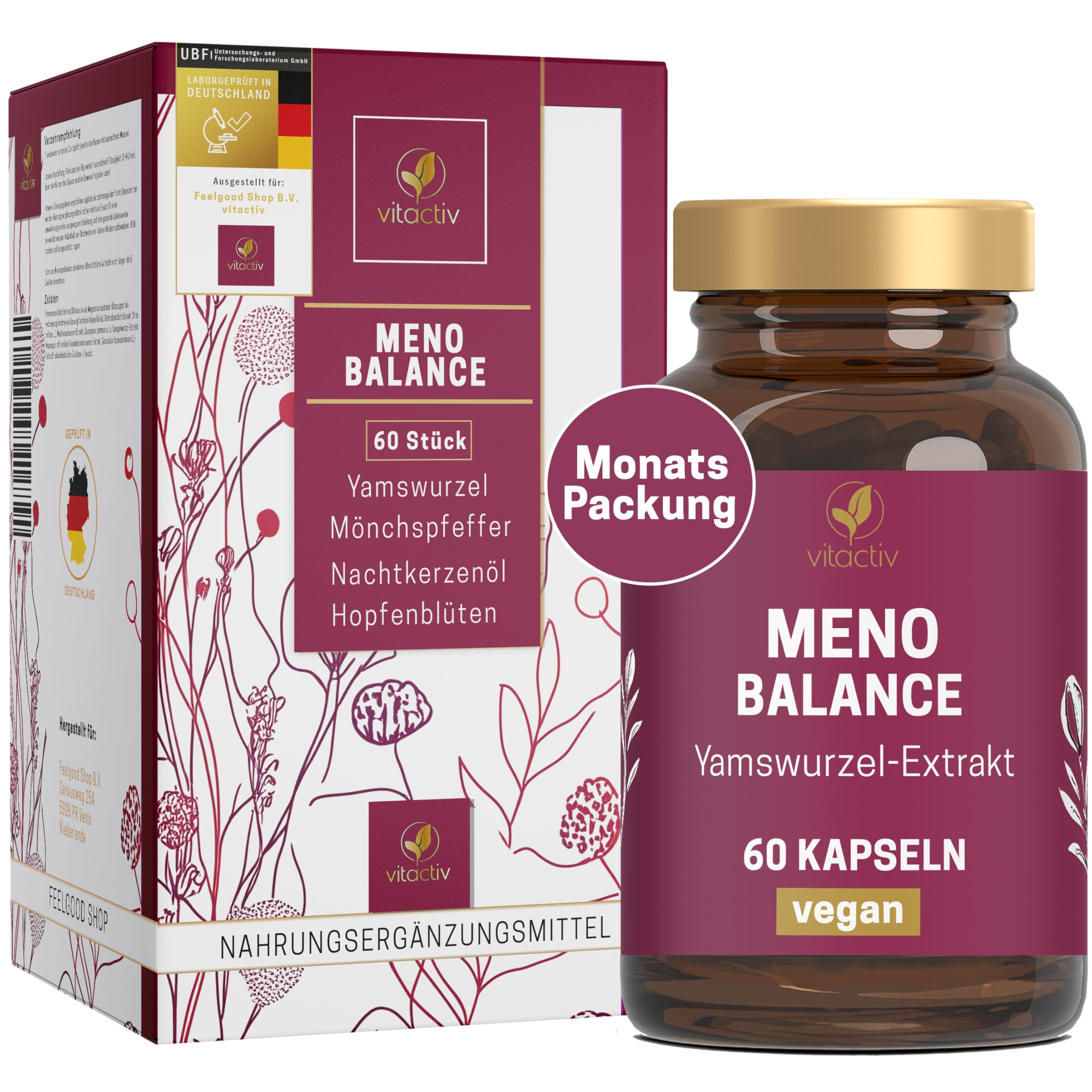 VITACTIV Meno Balance mit Mönchspfeffer und Yamswurzel, vegan, 60 Kapseln Monatspackung