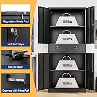 Vista 4 de Gabinete de almacenamiento de metal, gabinete de almacenamiento con bloqueo de 71 pulgadas con estantes ajustables y 2 cajones, gabinetes de acero