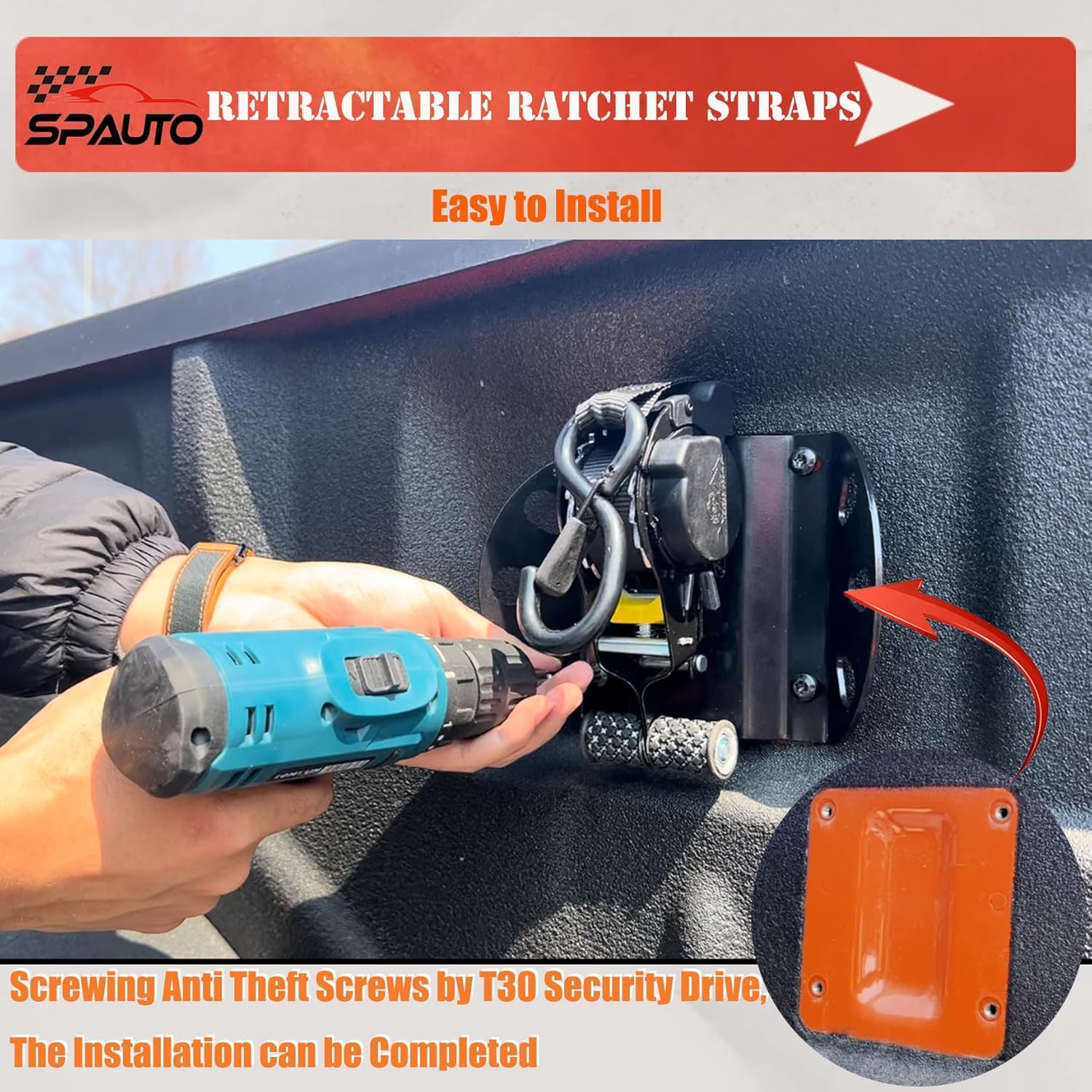 Retractable Ratchet Straps Compatible with 2015-2026 Ford F150, 2PCS Self Retracting Ratchet Straps Tie Down Anchors Box Link Cleats for F250/F350/F450/F550 Super Duty Truck Bed Accessories