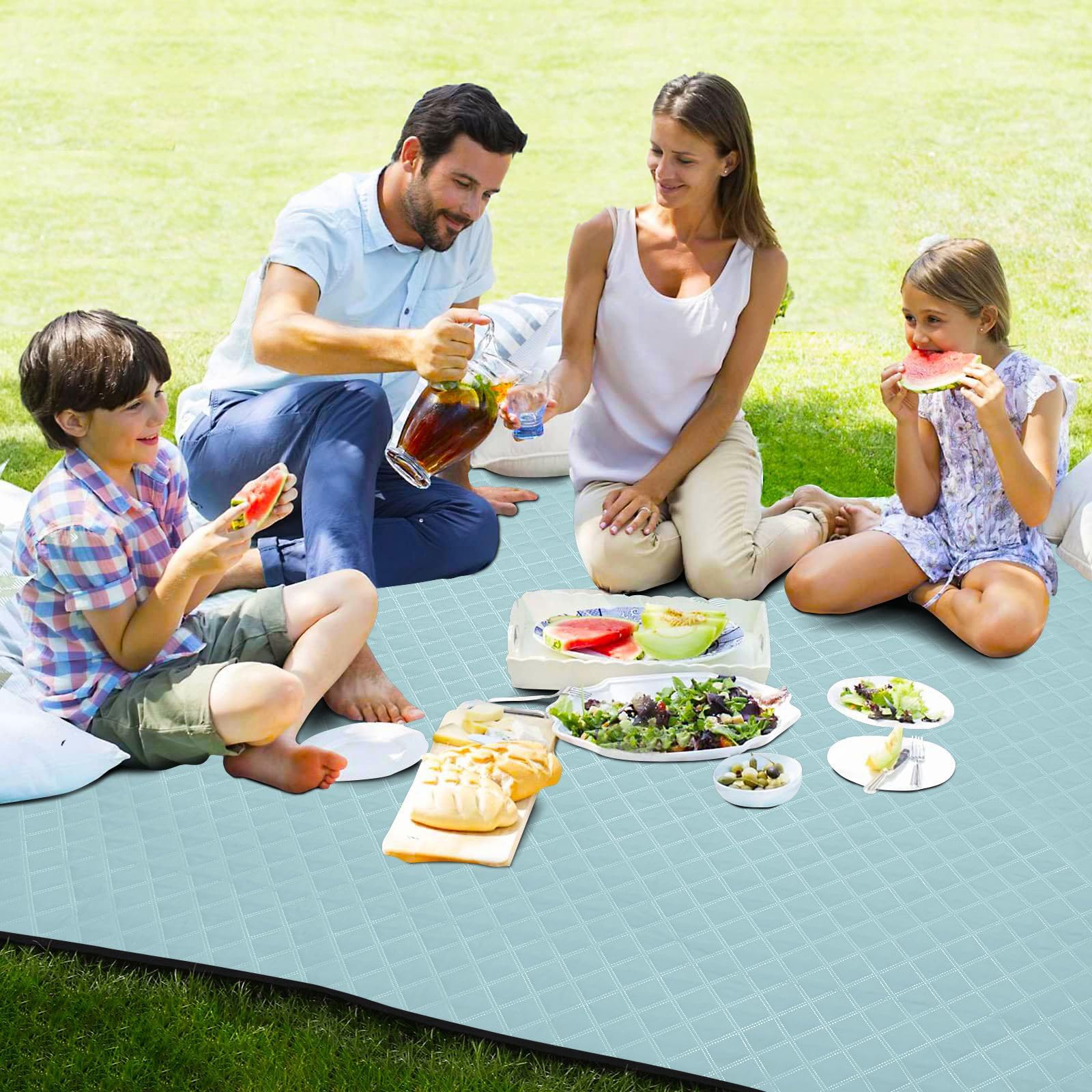 Manta de picnic impermeable de color azul pálido, grande, resistente al agua, para interiores, para familias, parejas, regalo para exteriores
