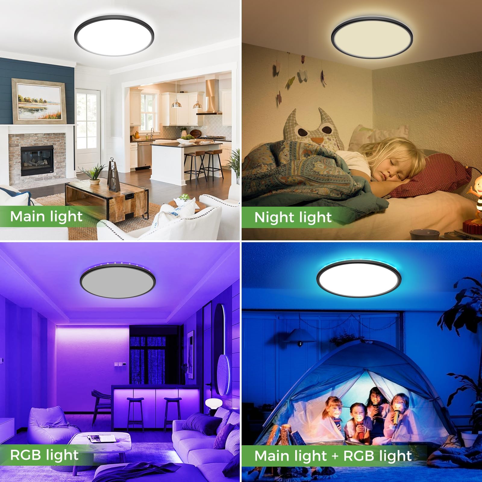 zemty LED Deckenleuchte mit Fernbedienung, 3000-6500K Dimmbar Deckenlampe RGB Farbwechsel, Wasserfest Badezimmer Lampe Decke für Schlafzimmer Kinderzimmer Jugendzimmer 29CM Schwarz