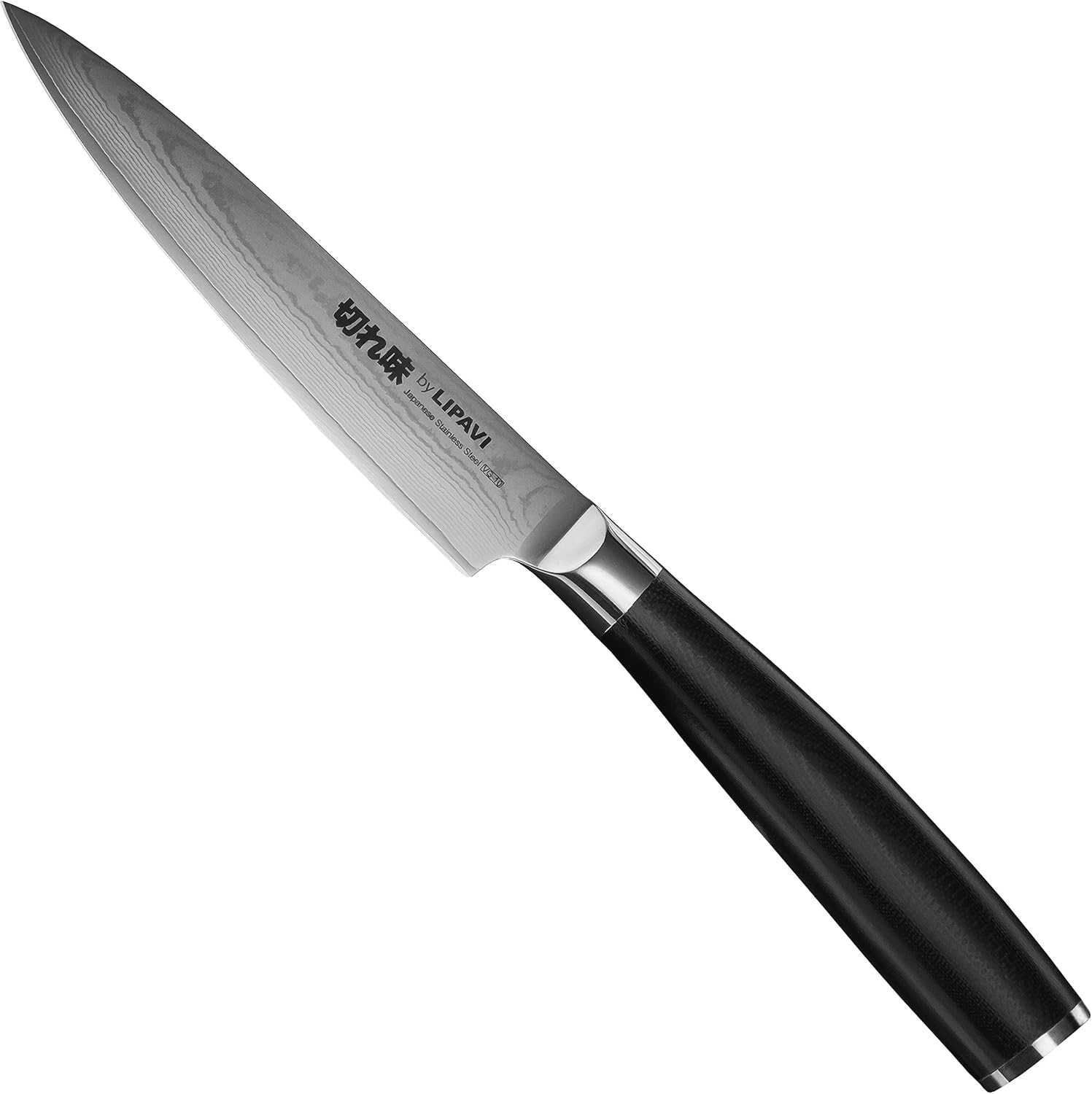 LIPAVI Damascus Steel Utility Knife 5 Inch - Wooden Gift Box - Japanese VG10 Steel and Extremely Durable G10 handle