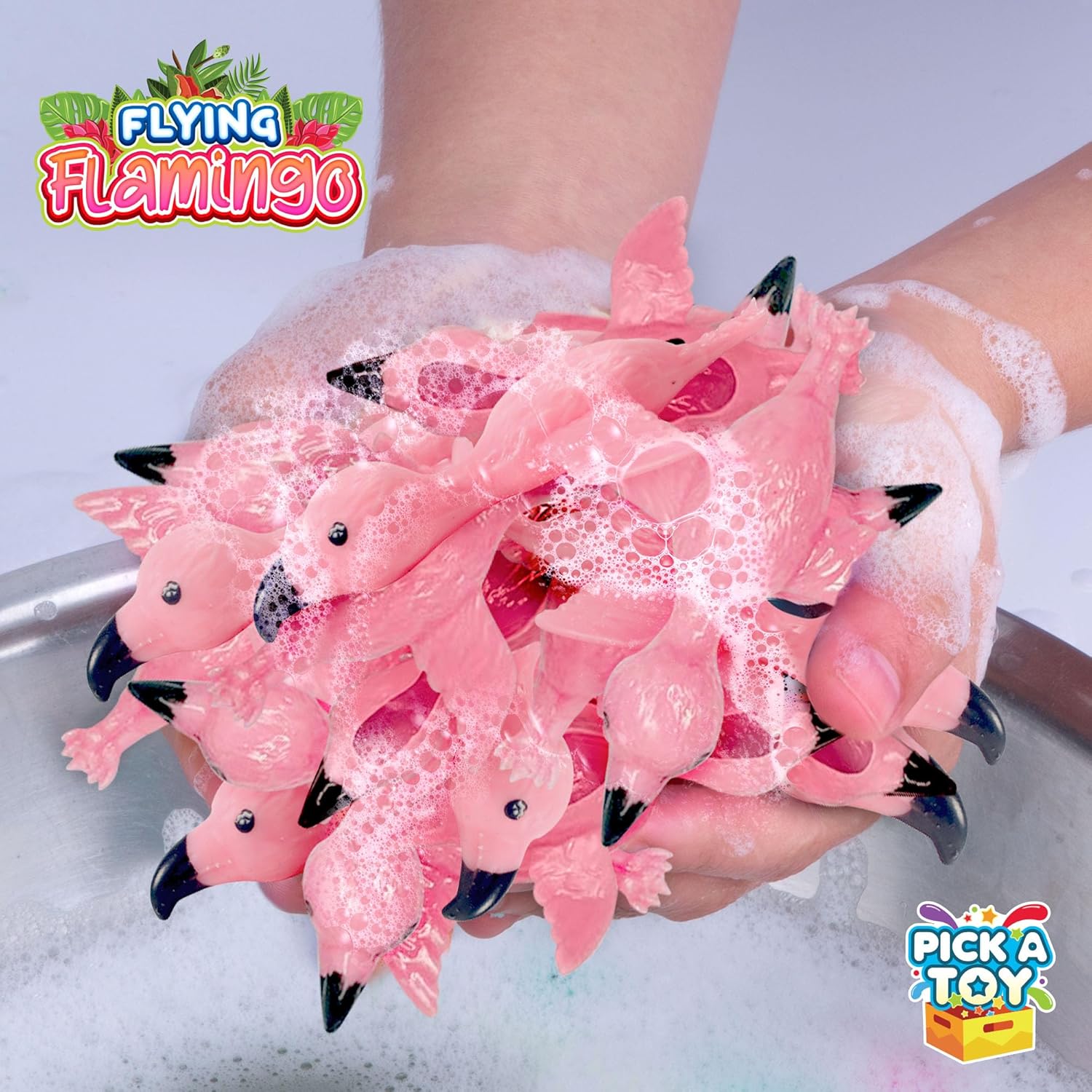 PICK A TOY 36 Pcs Flamingo Party Favors Toys for Kids, Bird Shooter Game Finger Flingers, Tropical Themed Decorations, Kids Prizes, Flying Rubber Chickens Slingshot, Easter Basket Stuffer - Image 6