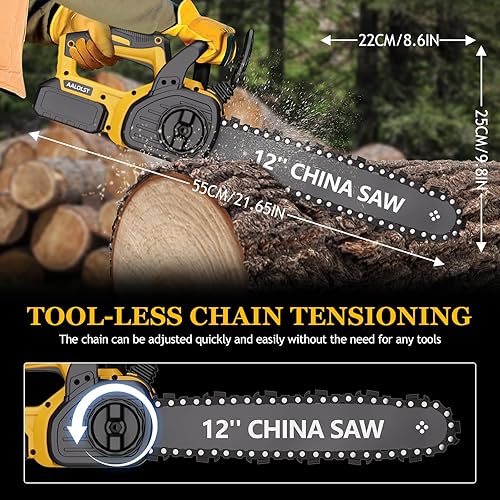 Miniatura 2 de Motosierra inalámbrica para batería DeWalt de 20 V, sistema de lubricación de aceite de sierra de cadena de 12 pulgadas con bloqueo de seguridad,