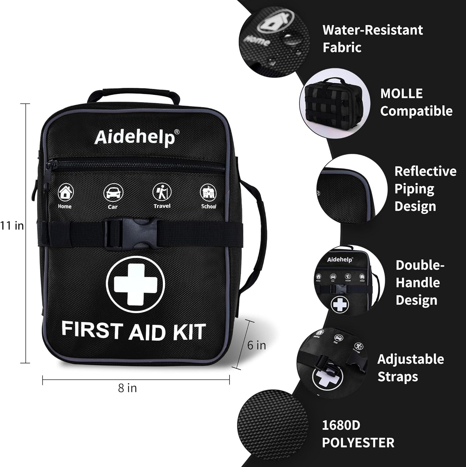 520 Pieces Premium First Aid Kit - Large Emergency Medical Kit for Survival, Car, Home, Travel, Camping, Backpack, Hiking, School (Black)
