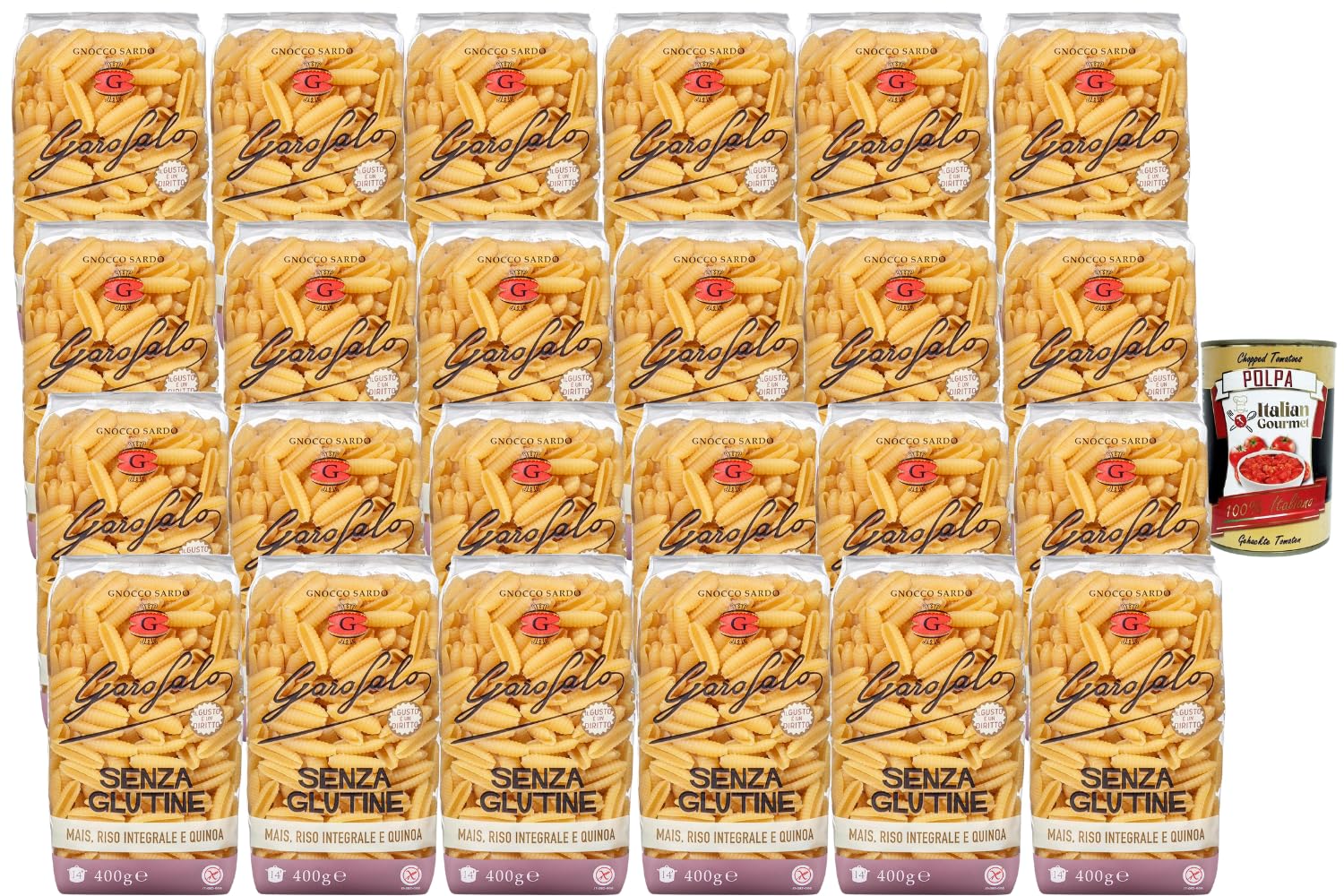 Italian Gourmet Glutenfreie Pasta Gnocchi Sardi, Mais- Reisvollkorn- & Quinoa-Pasta, italienische glutenfreie Nudeln für Pasta-Gerichte, Großpackung 24 x 400 g + Italian Gourmet Polpa