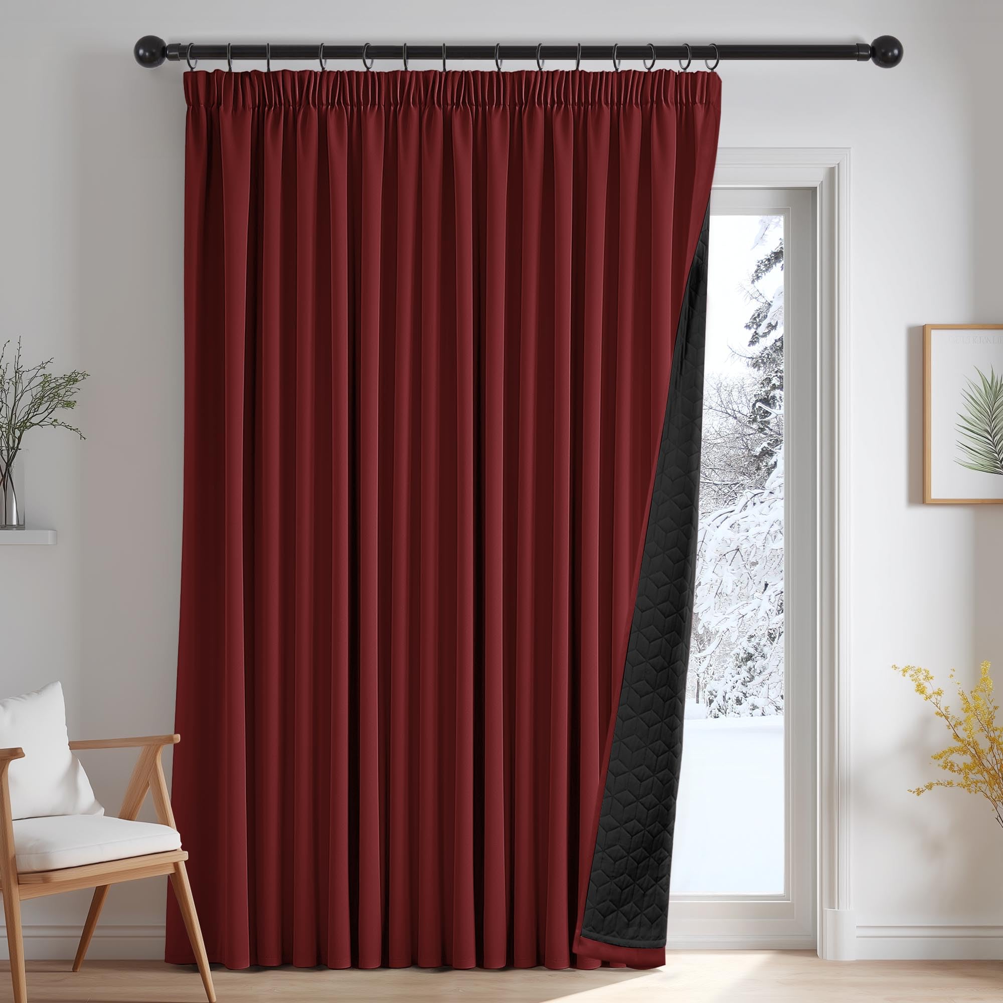 Deconovo Thermovorhang Kälteschutz, Gardinen mit Kräuselband gegen Kälte, Wärmeisolierend Vorhang Verdunkelung Wohnzimmer, 220 x 140(HöhexBreite), Dunkelrot, 1 Stück