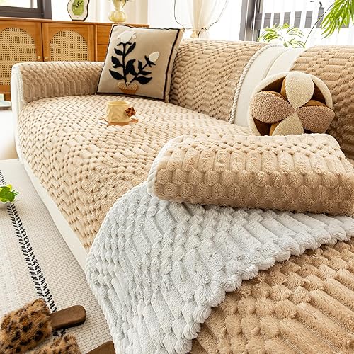 Miniatura 12 de Fundas de sofá de felpa cálidas lavables, divertida cubierta de sofá para perros lavable, cubiertas de sofá antideslizantes para sofá biplaza, suave