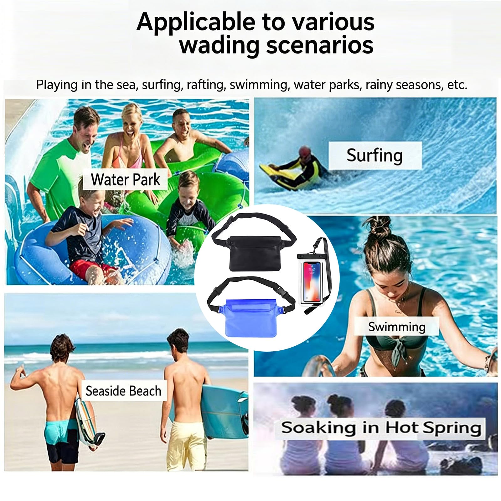 3 Bolsas Impermeables para Proteger Teléfonos Móviles, Tarjetas, iPad y Dinero en Efectivo del Agua, Adecuado para Deportes Acuáticos, Rafting, Natación, Snorkel, Kayak, Pesca