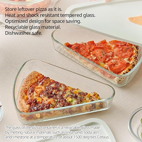 Reusable Pizza Slice Container Storage, Tray and Saver to Organize & Save Space with BPA-Free Microwavable Heat & Shock Resistant Tempered Glass Material,Eco-friendly Silicone Material Lid (2)
