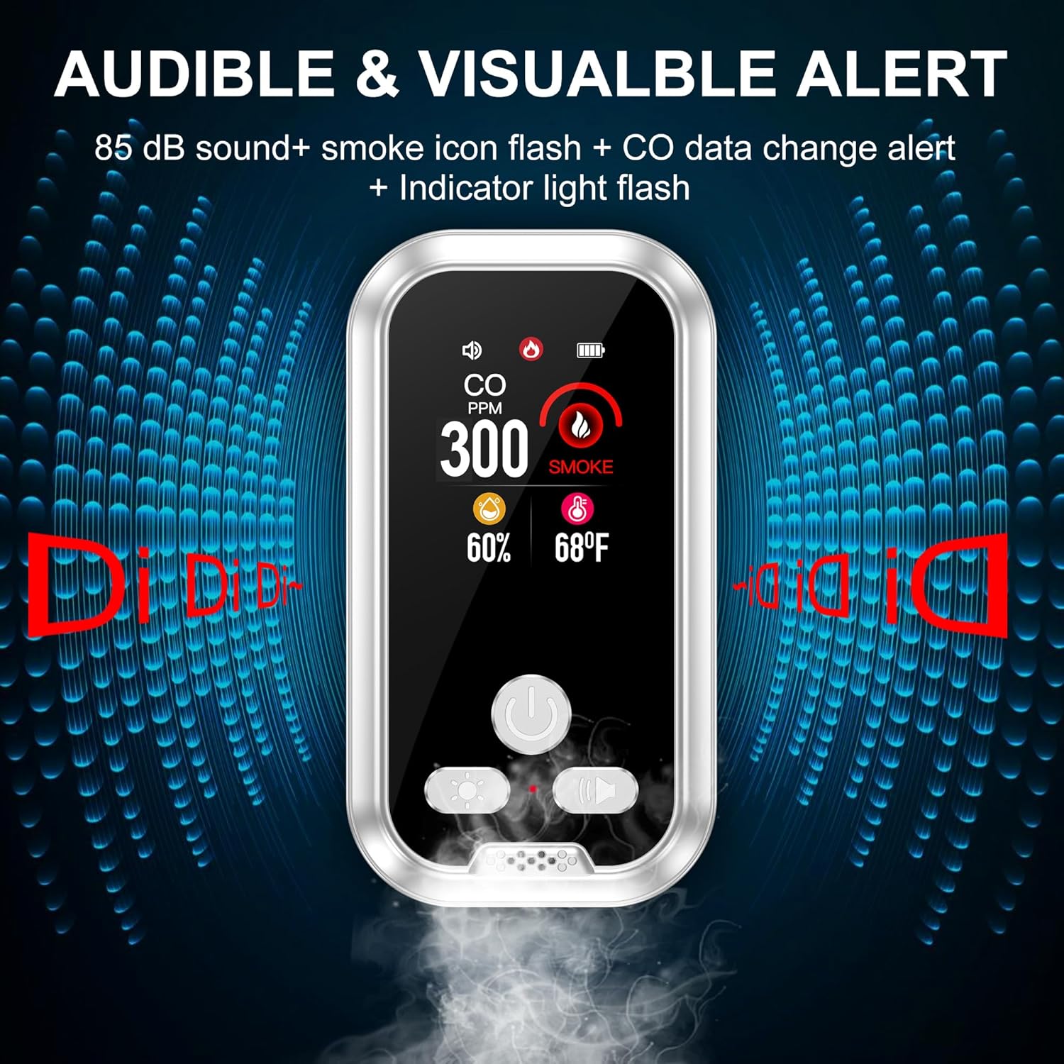 4in1 Plug in Smoke & Carbon Monoxide Detector Combination Builti-in 2000mAh Backup Battery HD Screen [Smoke CO Temp Humidity Sensor] for Home Hotel Travel (1 Pack, White) - Image 6