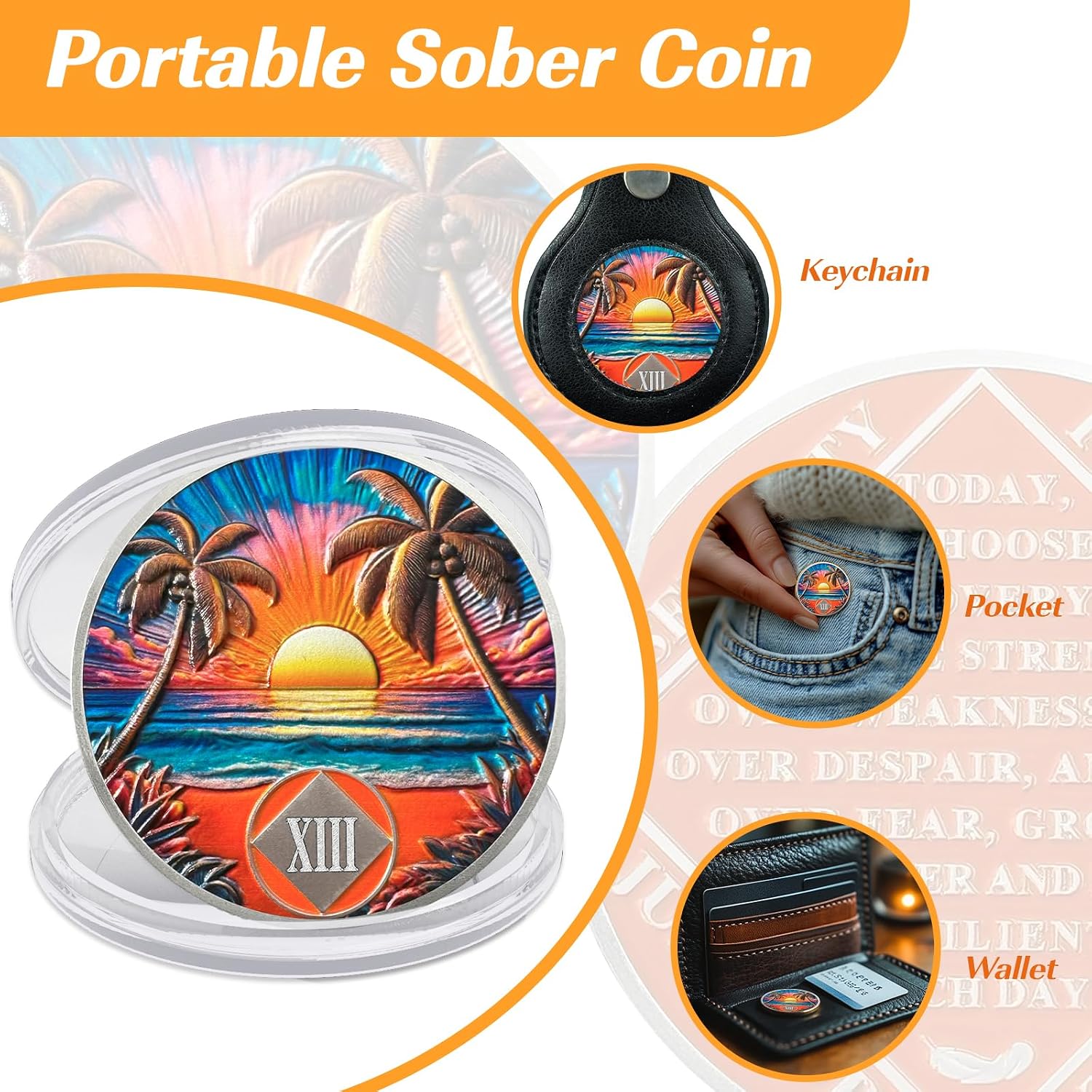 Beach Sunset 13 Year Sobriety Coin, NA Recovery Medallion image 5