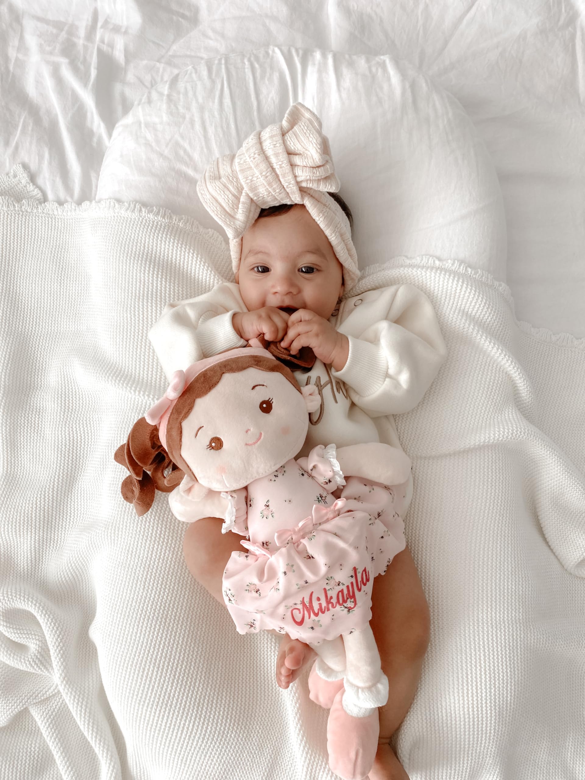 LeyaDoll Personalized Soft Baby Doll Toys (16''), My First Baby Rag Doll for 1 Year-Old Girl Birthday Gift, Christmas Plush Toys Gift for Toddler Kids Infants-Princess-Breeze-Brown