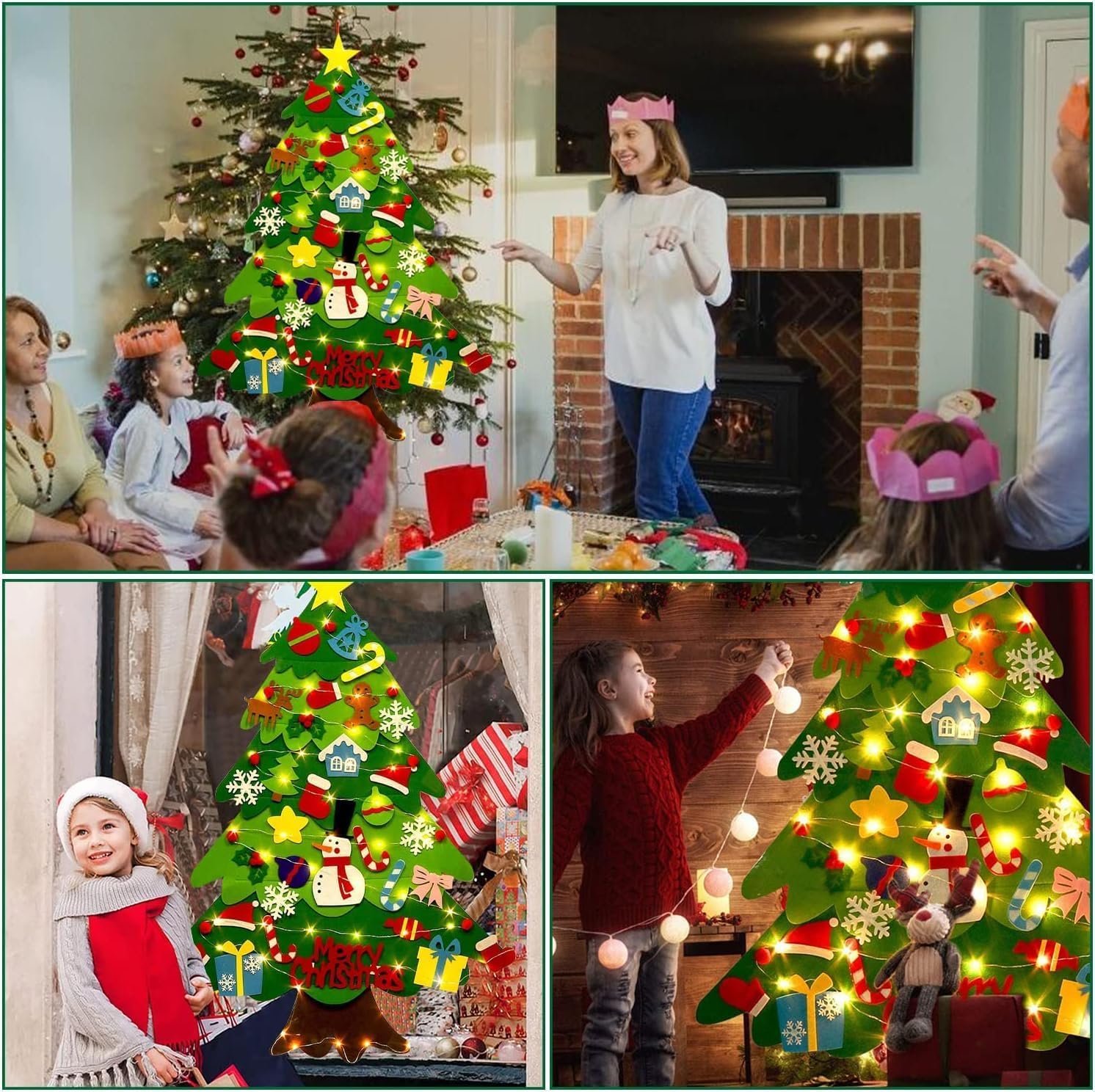 Albero di Natale in feltro, decorazioni fai da te per l'albero di