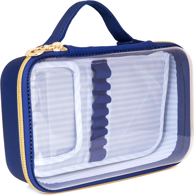 Necessaire ZIPIT com tampa transparente, estojo para cosméticos, listras marinho