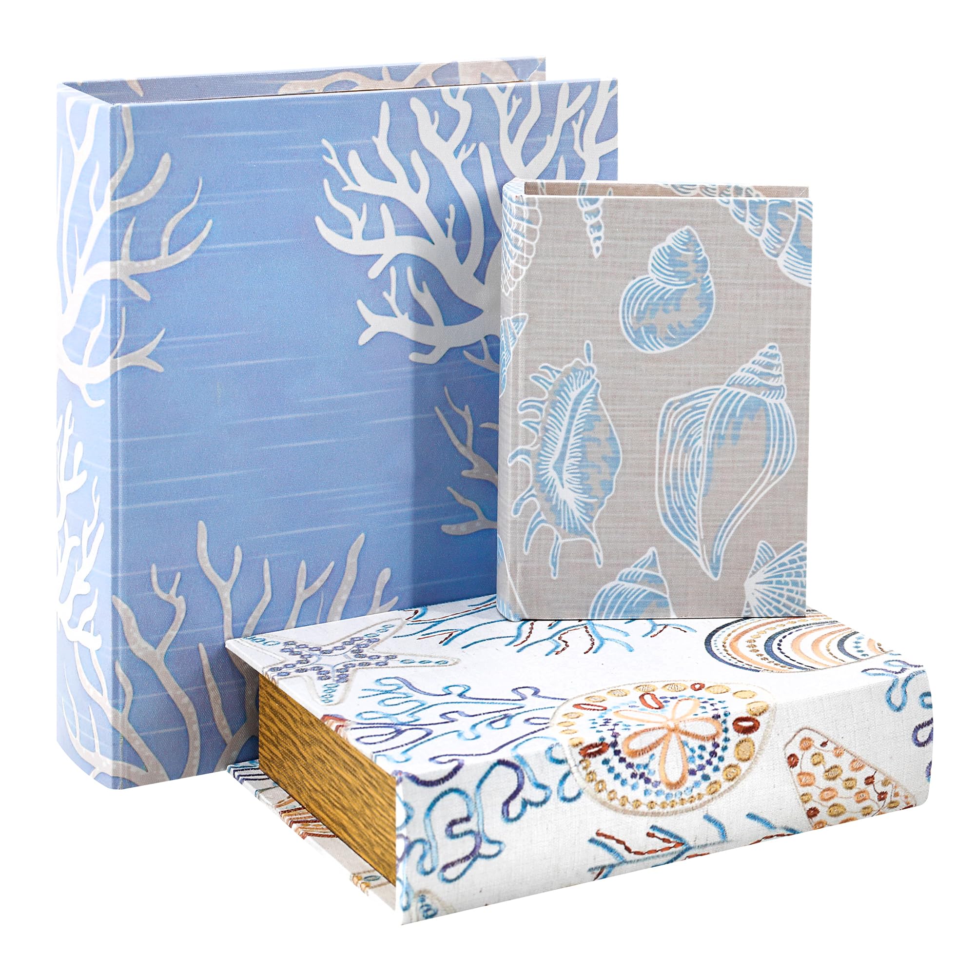 Jolitac Wooden Decorative Book Boxes 3 Pack - Vintage Style Secret Storage Boxes Handcrafted Wooden Storage Containers with Rustic Magnetic Closure for Jewelry & Keepsakes (Blue Ocean)