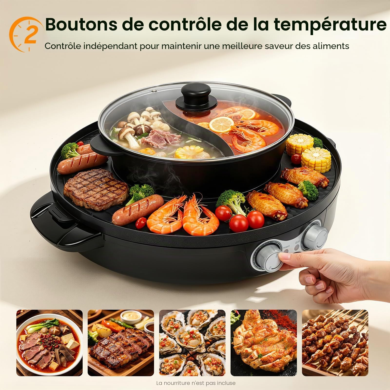 Hotpot et raclette 2 en 1, élément chauffant électrique en acier inoxydable, barbecue coréen, revêtement anti-adhésif, Hotpot pour mijoter, cuisiner, rôtir