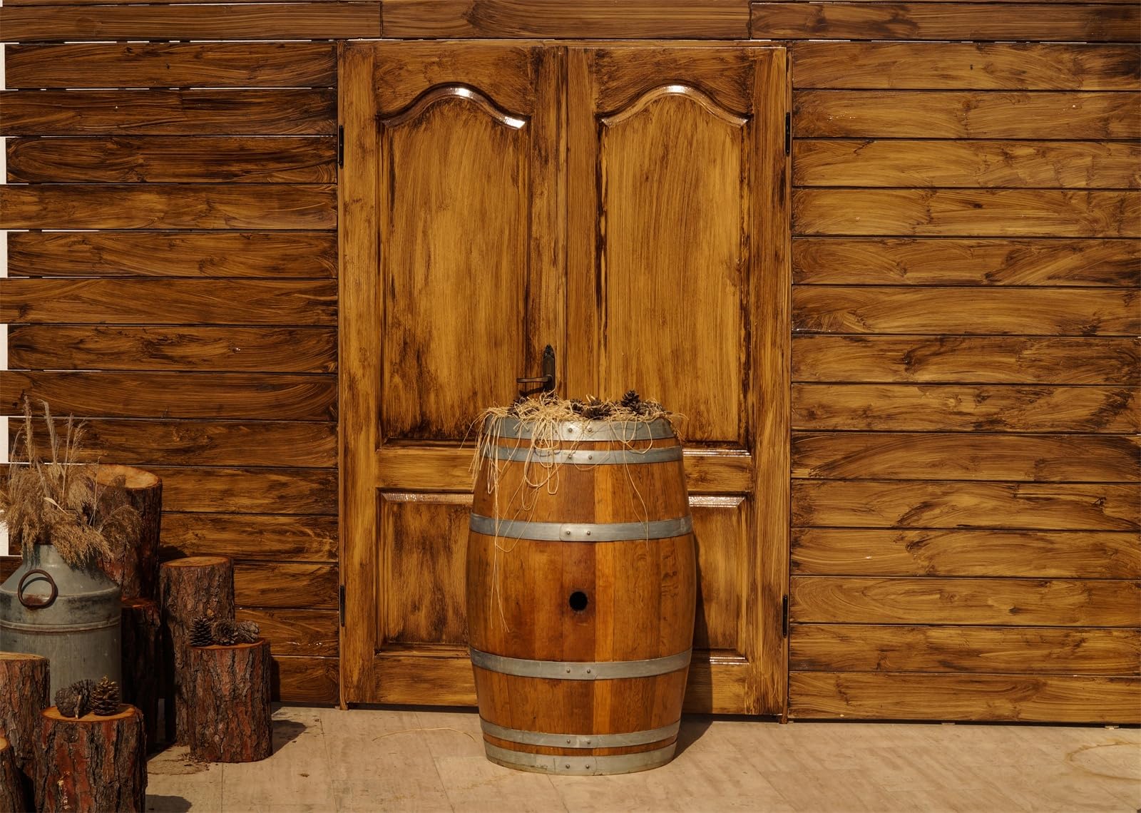 10x8FT (3x2.5m) Porta Rustica In Legno E Botte Sfondo Fotografico