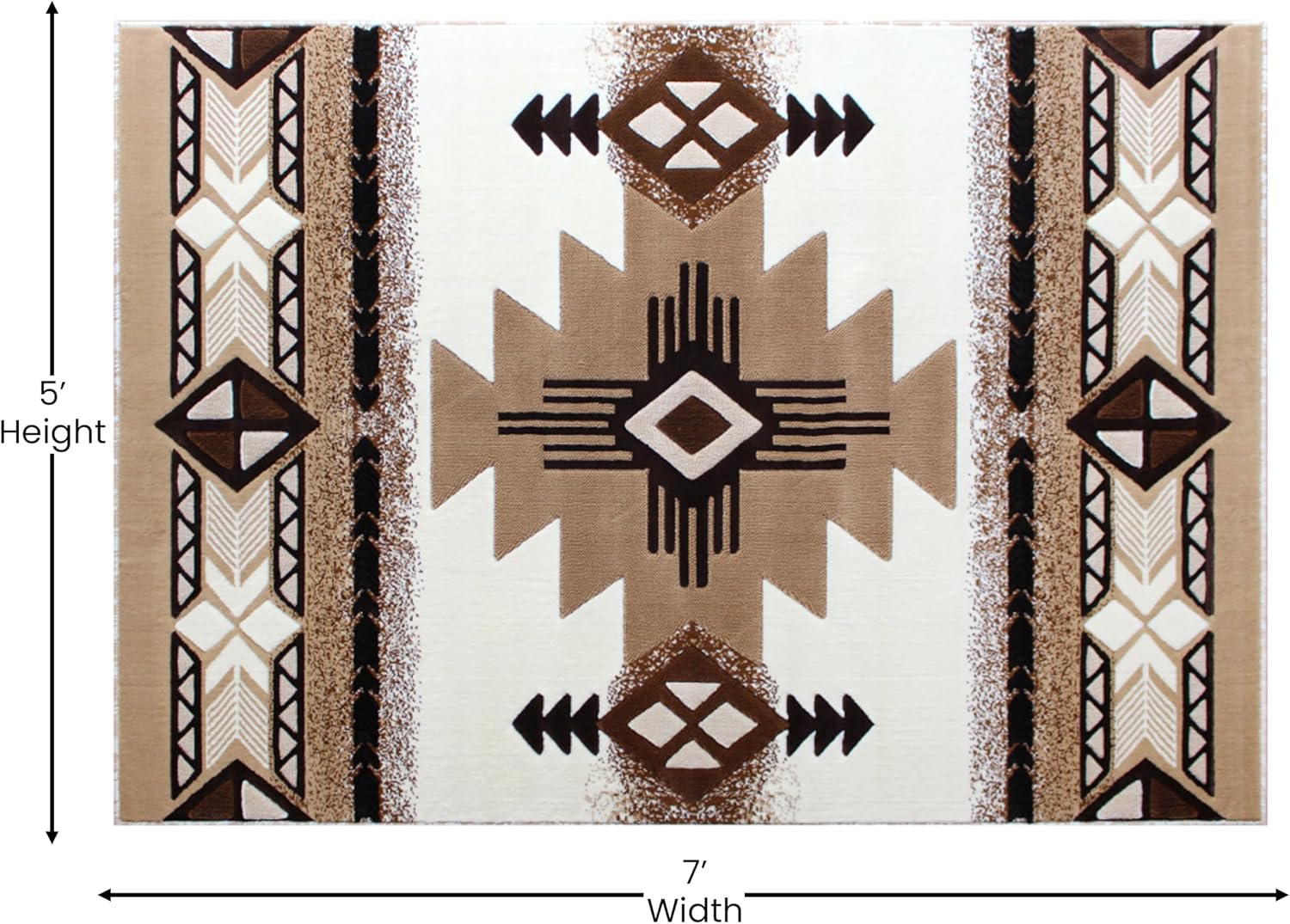 EMMA + OLIVER Santa Richly Patterned Ivory Accent Rug - 5x7 -Olefin Construction with Jute Backing - Southwestern Patterned in Complimentary Color Scheme