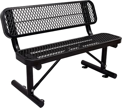 4FT Outdoor Steel Bench with Backrest - Heavy Duty Metal Park Bench, Coated Outdoor Furniture Patio Bench with Back, Commercial Benches for Garden, Porch, Shopping Malls, Stores,Decks and Park