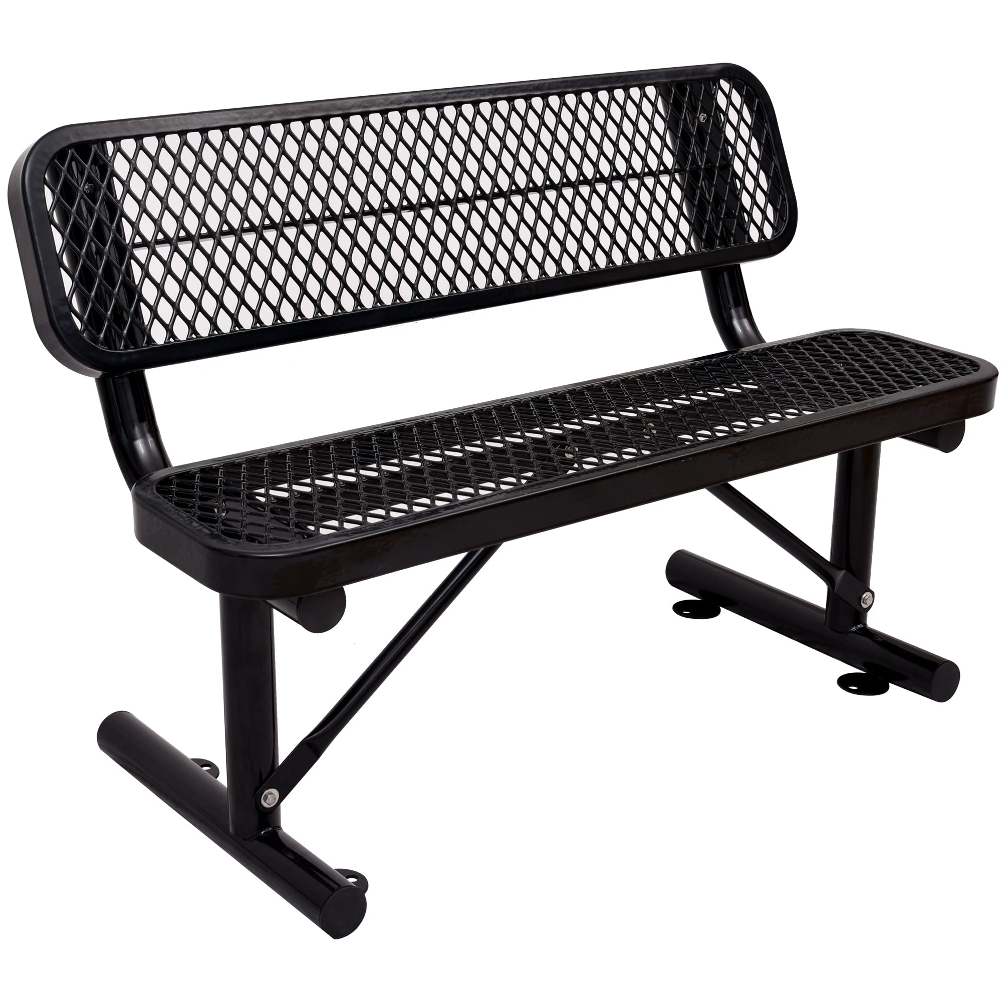 4 Feet Heavy Duty Metal Park Bench for Outside, Outdoor Bench with Backrest & Portable Frame, Commercial Benches for Shopping Malls, Stores, Parks, Patios, Decks, Black