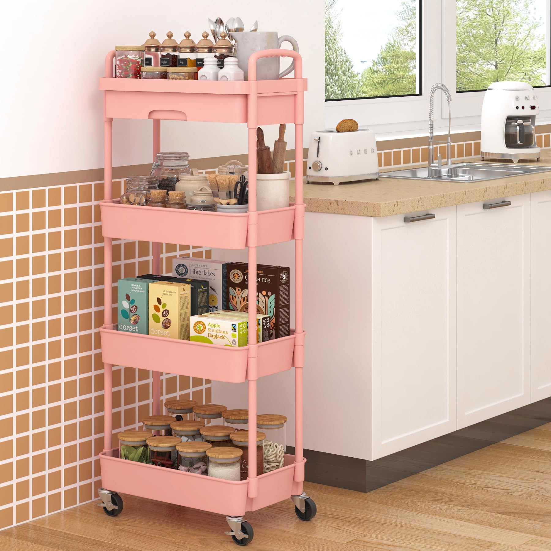 Carrello Portatutto Multiuso 5 Livelli Con Maniglia E Ruote – Organizzatore Rimovibile In PET Per Cucina, Bagno, Ufficio – Tubo Argento - 2