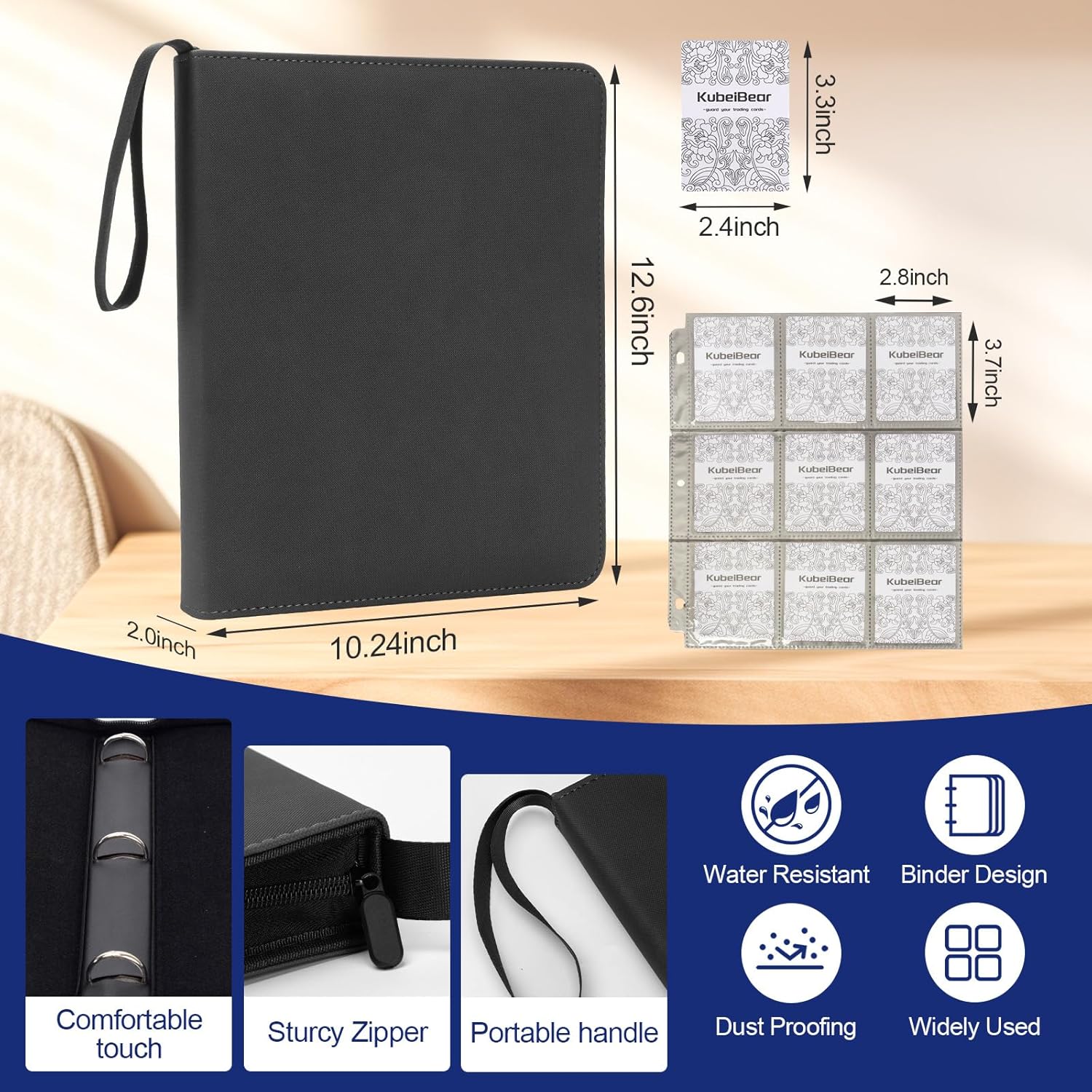 Card Binder – 720 Capacity, Zippered Trading Card Holder for MTG, Sports & Collectible Cards – Acid-Free, Durable & Travel-Friendly Storage (Black dots, 9 Pocke)